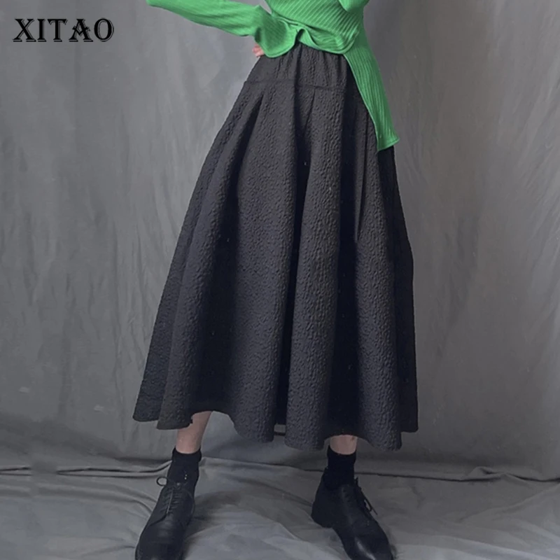 

XITAO Solid Pleated Skirt Women Korea 2022 Spring New Arrival Personality Fashion Loose All Match Elastic Waistline Skirt ZY6693