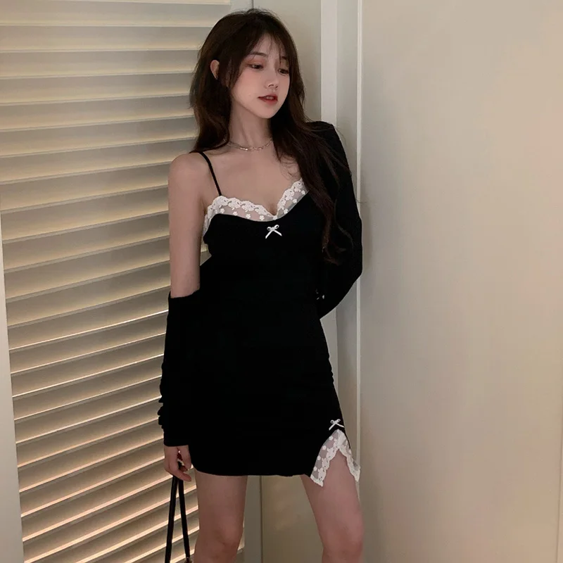 

Пикантное кружевное платье на бретельках без рукавов, женское платье для сна, микро-эластичный облегающий мини-сарафан для женщин