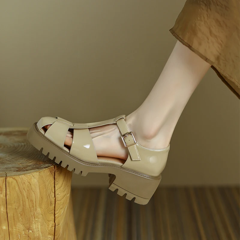 

Сандалии женские с ремешком и пряжкой, ажурные босоножки на платформе, повседневная обувь для отдыха на открытом воздухе, Нескользящие, лет...