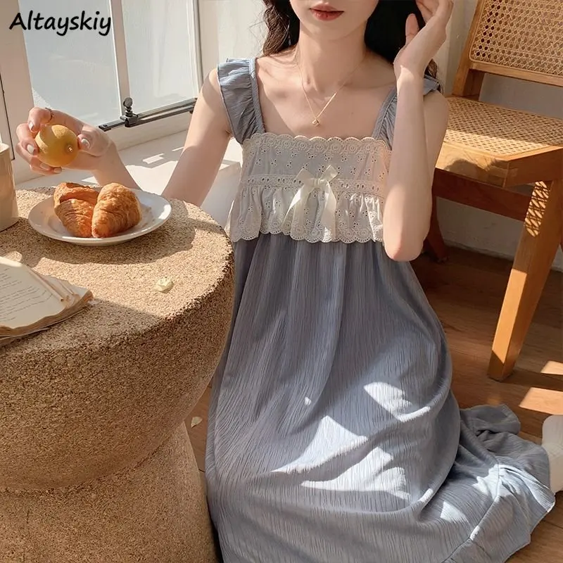 

Summer Sweet Nightgowns Women French Style Ruffles Students Aesthetic Dormitory Sleepwear Sleeveless Popular New Arrival Leisure