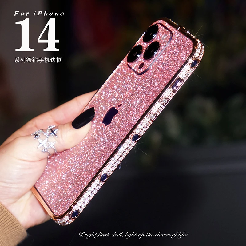 Rhinestone Crystal Diamond Metal Edge Bumper Phone Case For iPhone 14 Plus 13 12 11 Pro XS Max XR X Glitter Back Film Cover