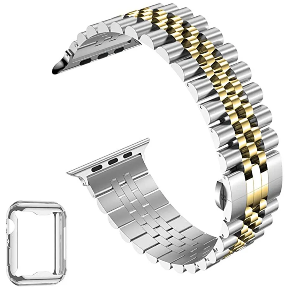 Metal Strap+TPU Soft Case for Apple Watch Band 44mm 40mm 45 41mm 42mm 38mm Stainless Steel Wristband for Iwatch Series 8765432SE
