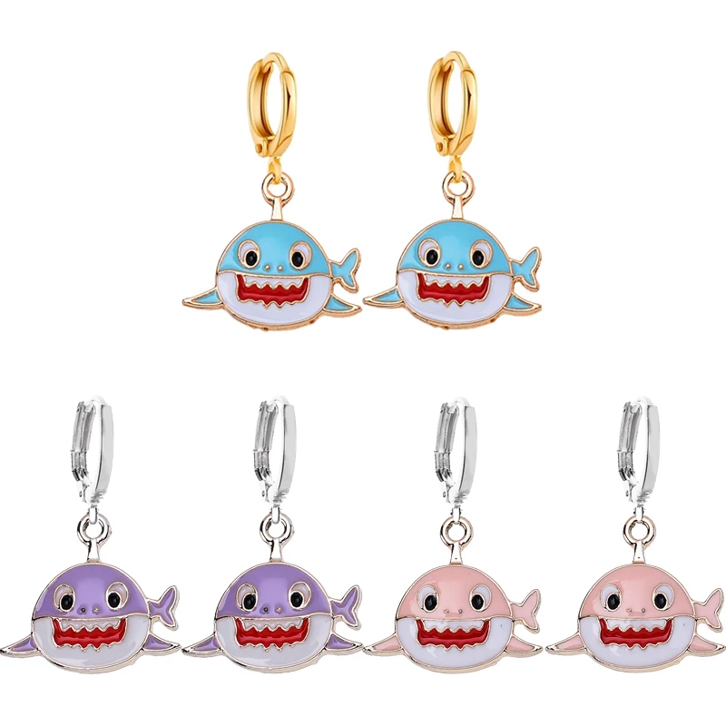 

2.3*3.5cm 2 Pairs Ocean Shark Cute Kawaii Girls Earrings Earrings Jewelry Alloy Enamel High Quality Crafts Hoop Drop Earrings