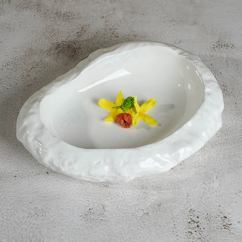 

Creative Special-shaped Dinner Plates Nordic Modern Oval Pure White Stone Cold Plate Restaurant Fruit Salad Bowl Home Tableware