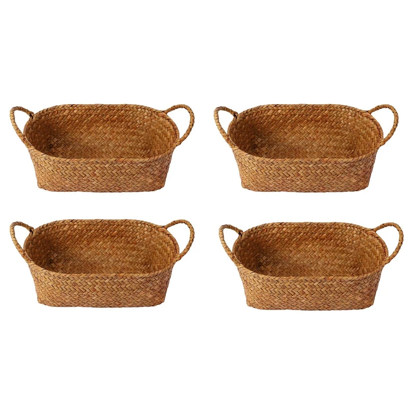 

4X Wicker Weaving Storage Basket For Kitchen Handmade Fruit Dish Rattan Picnic Food Loaf Sundries Neatening Container