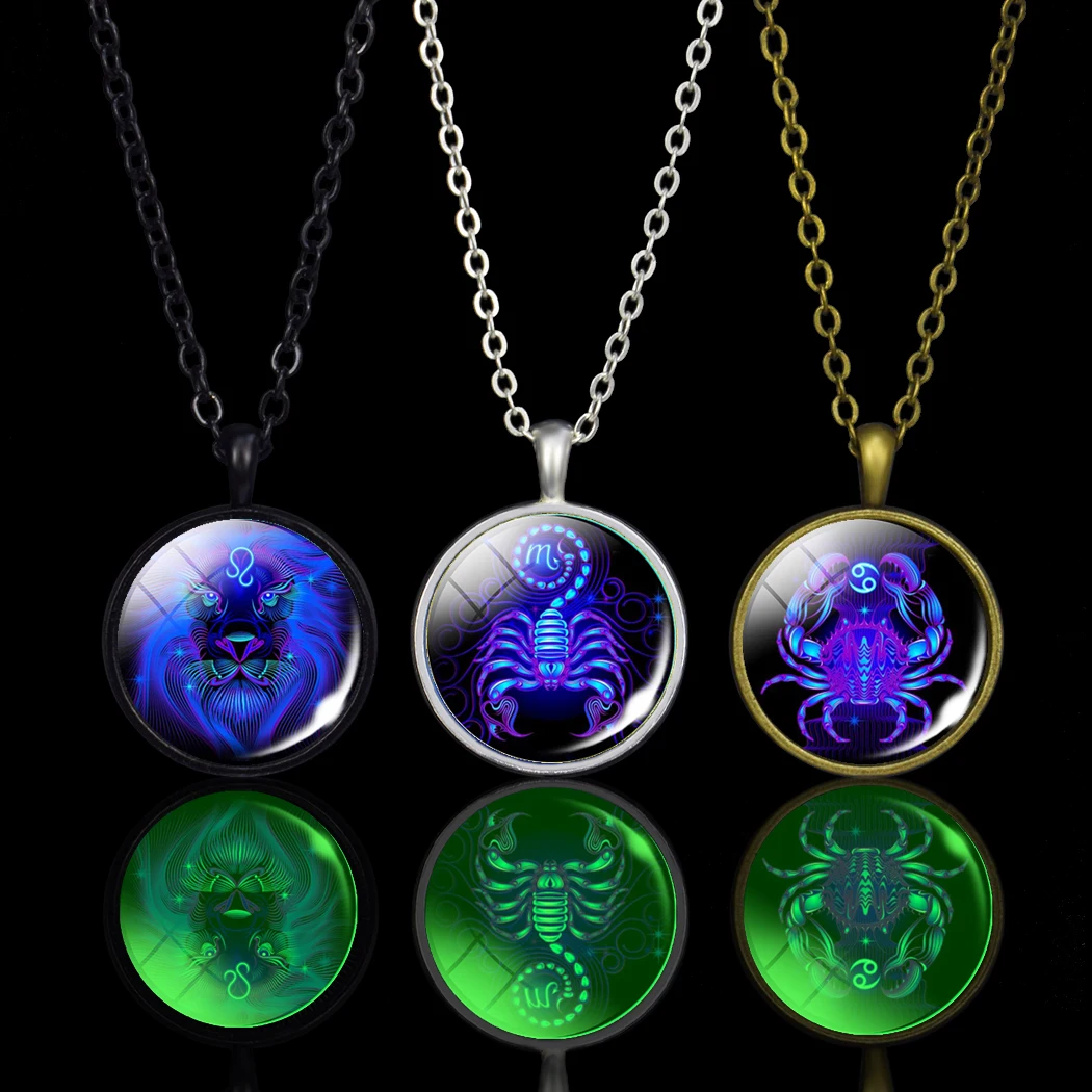 

Luminous 12 Constellation Pendant Long Chains Necklace for Women Men Birthday Party Gifts Jewelry Zodiac Signs Glow in The Dark