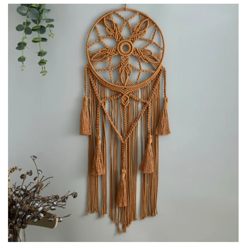 

Пасторальный стиль, однотонная кисточка, плетеный Ловец снов, красочные цветы, плетеная настенная подвеска Ловец снов, декоративная подвеска на стену