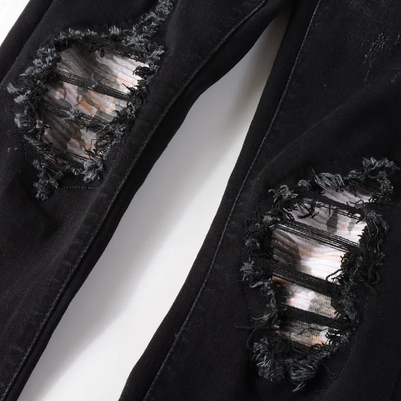 Fashion Ripped Jeans Streetwear Mens Black Slim Fit Hip Hop Skinny Pants Quality Denim Clothing Casual Trousers Vaqueros Hombre