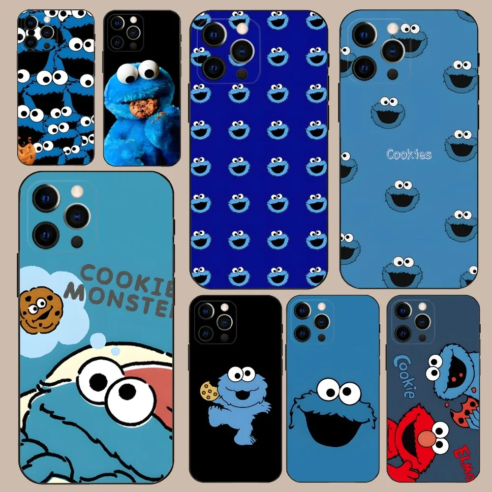 Cartoon C-Cookies Monster Phone Case For iPhone 16 15 14 13 12 11 Pro X XS Max XR Plus Mini Soft Black Cover