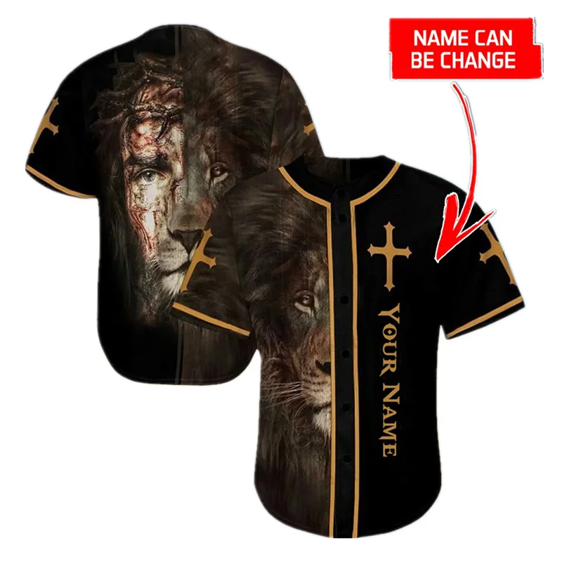 

Fashion Summer Men Customized Name Number Baseball Jersey Son of God Lion 3D Printed Baseball Shirt Harajuku Street Casual Shirt