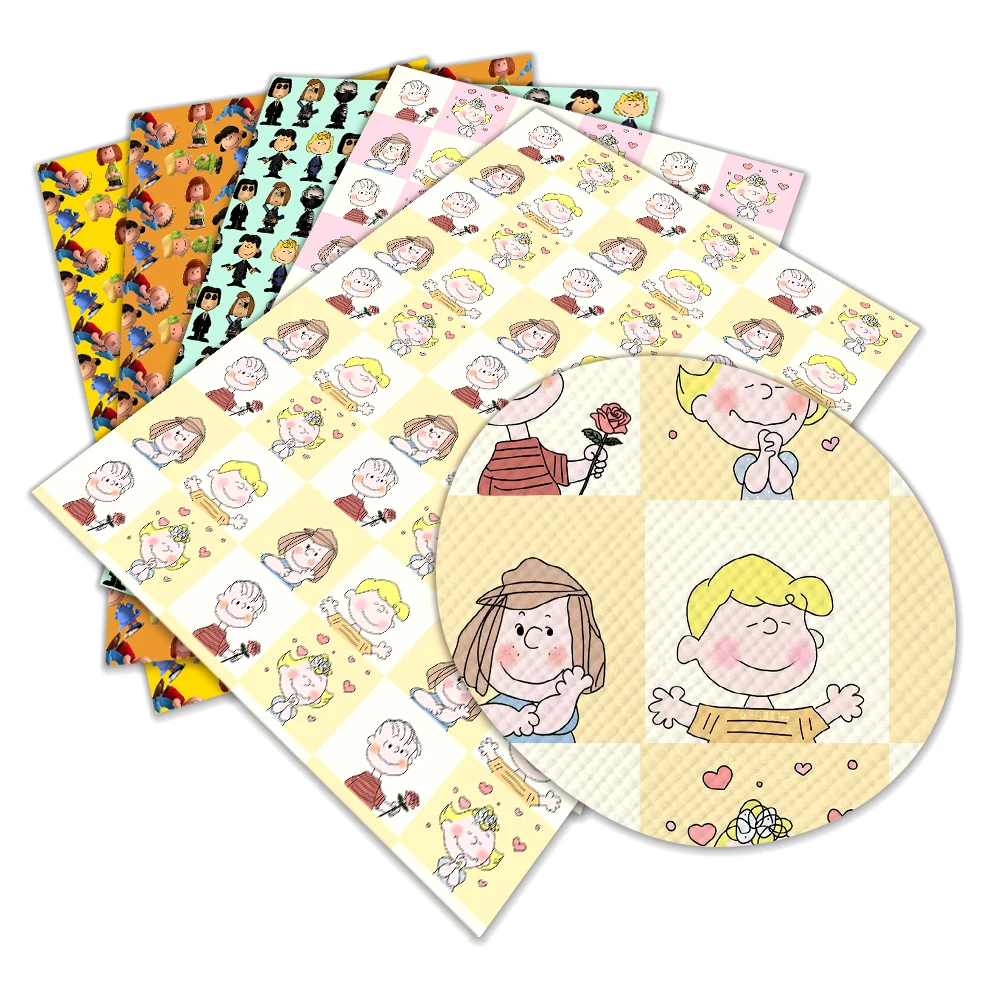 

American Classic Cartoon Animation Dog Theme Printed Faux Leather Cross Grain For DIY Bow Material