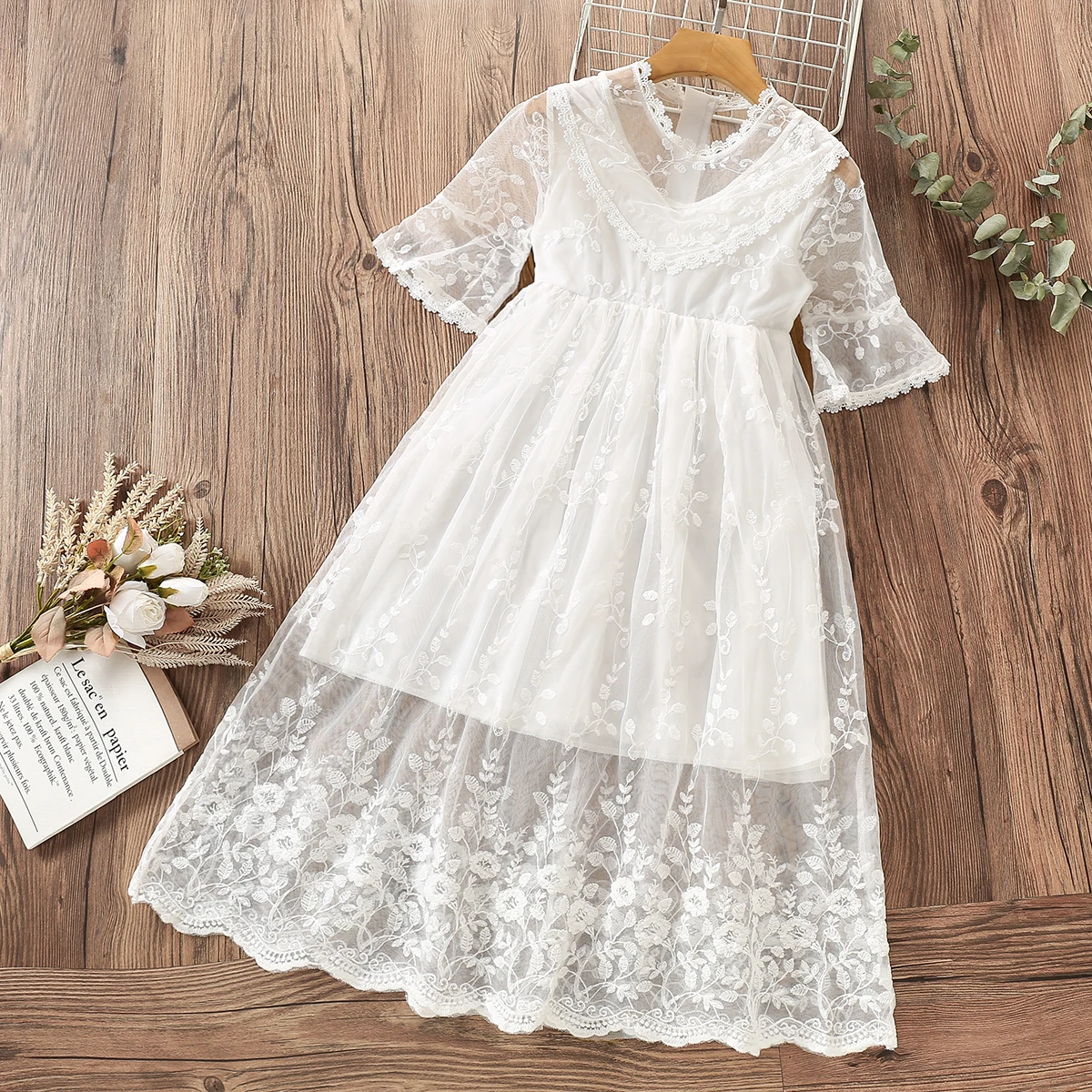 

Kids Summer Lace Long Dresses for Girls Clothes Short Sleeve Elegant Party Dress Baby Costumes Children Clothing 6 8 10 12 Years