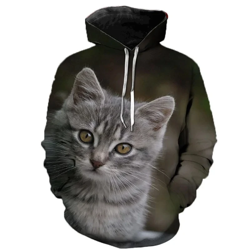 

Модный спортивный пуловер в стиле Харадзюку для мужчин и женщин, толстовка с капюшоном и длинным рукавом, с 3D-принтом кота, пальто для детей