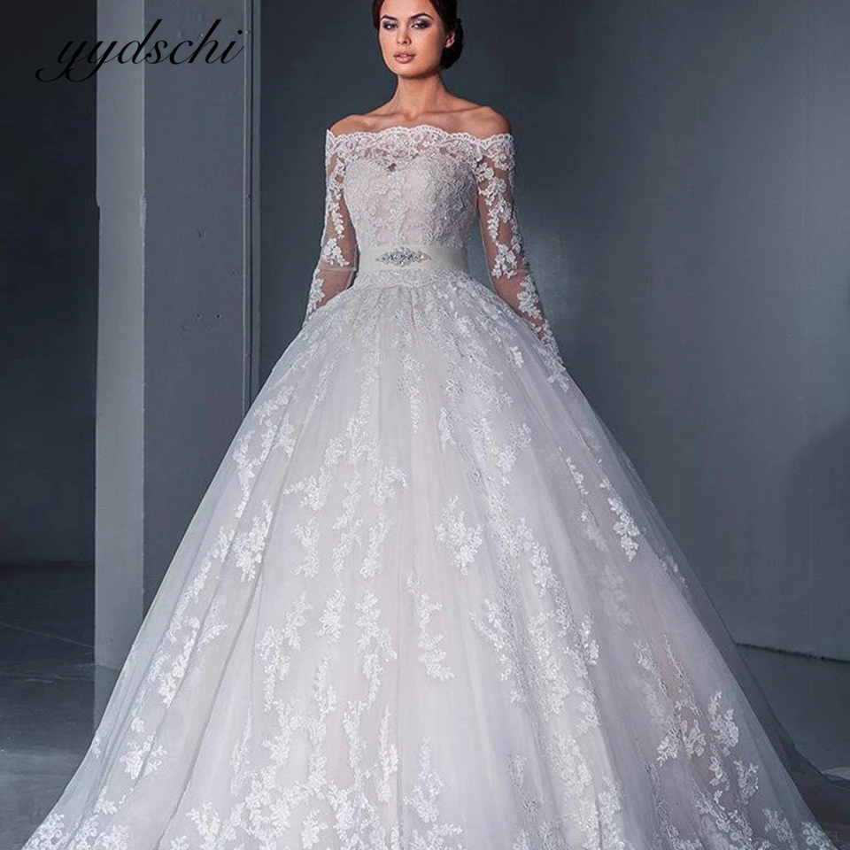 

Wedding Dresses Vestidos De Novia Dresses Illusion Lace Boat Neck Princess Luxury For Women Dresses 2023 Grace Ball Gown