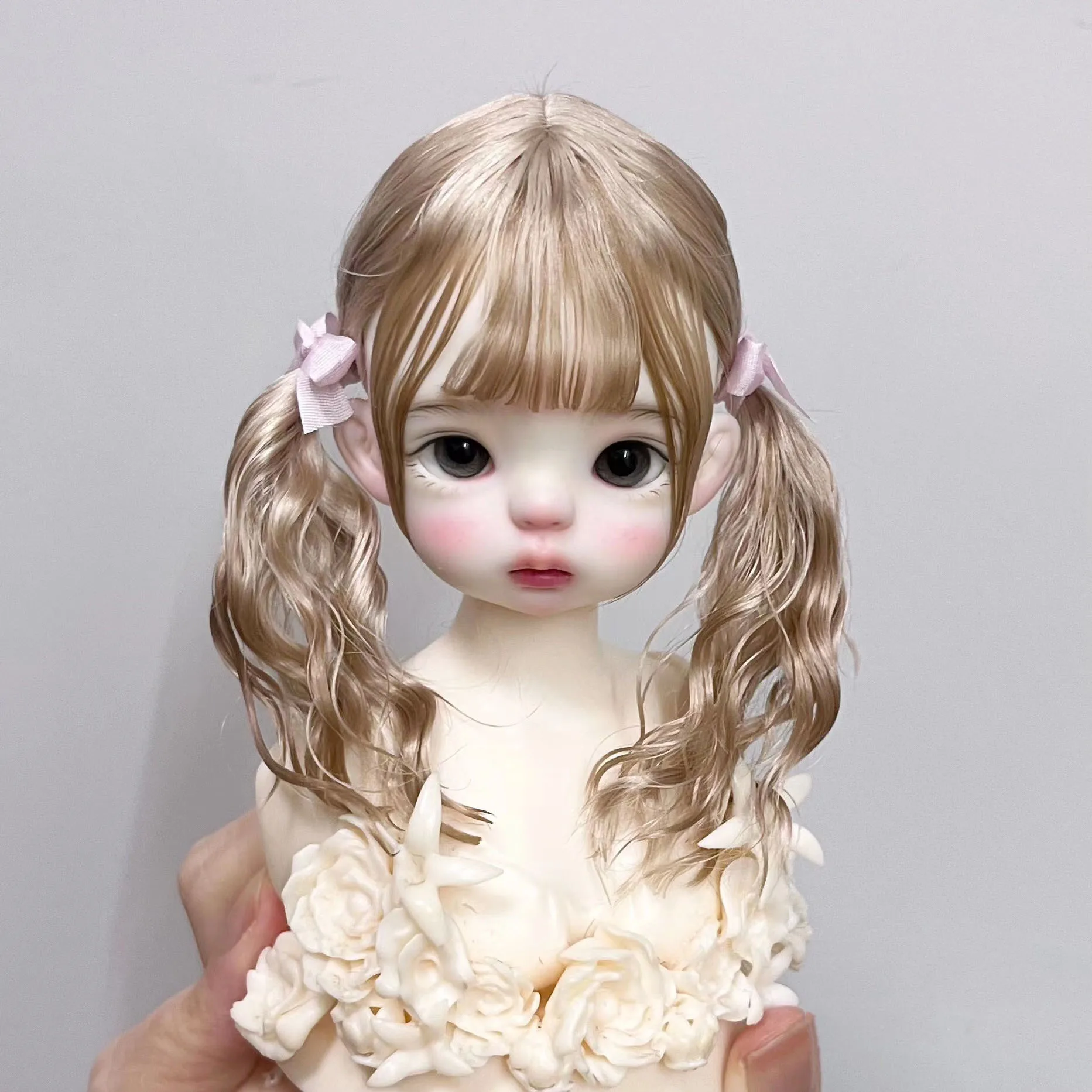 Кукольные волосы крем золотистого цвета двойной хвост кудрявый 1/6 1/4 1/3 BJD парик