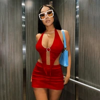 new mini skirt suits two piece set outfits women sleeveless halter backless crop tops 2022 summer sexy streetwear black white