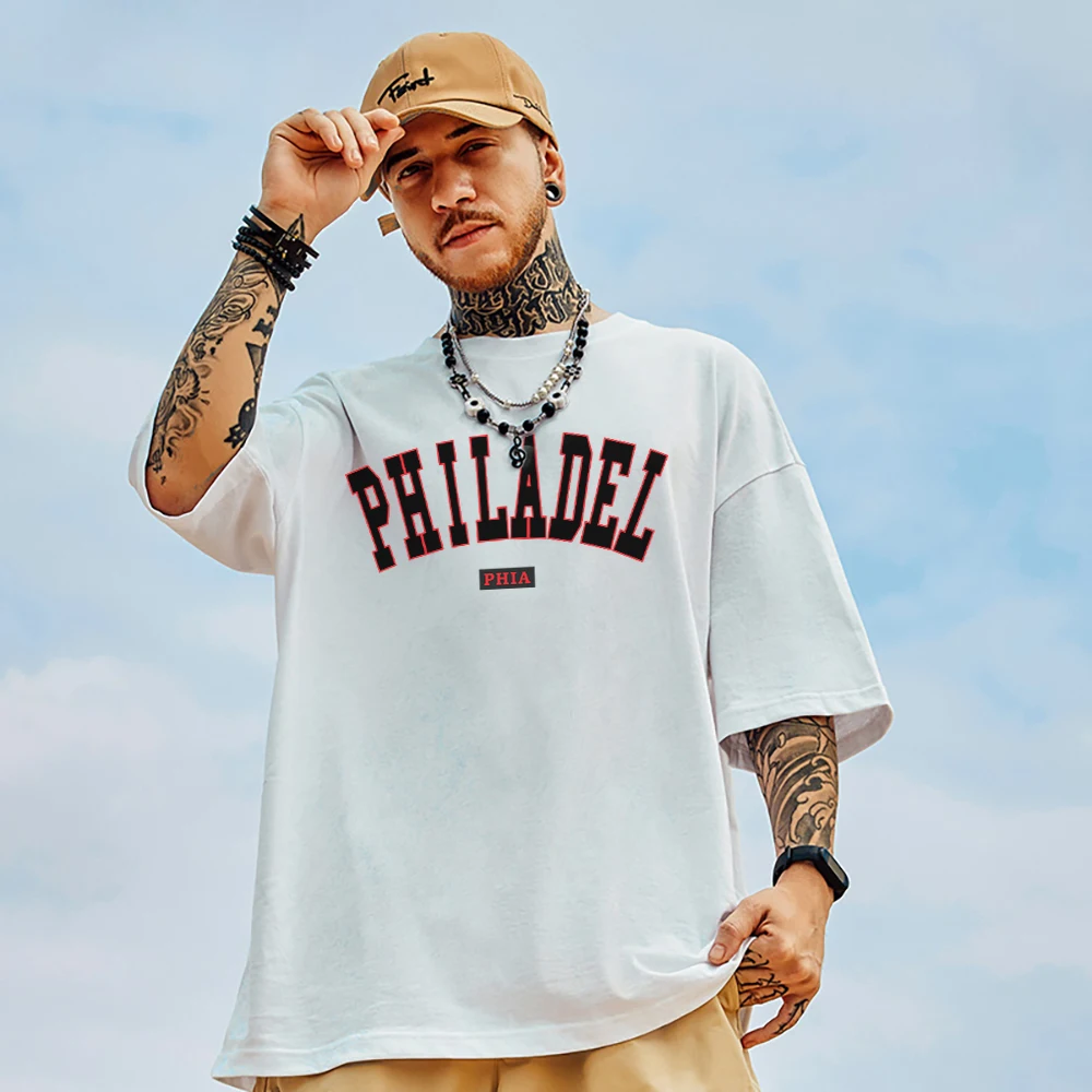 

Хлопковая мужская футболка с принтом Philadel, винтажные летние футболки, футболки большого размера, удобная свободная повседневная футболка