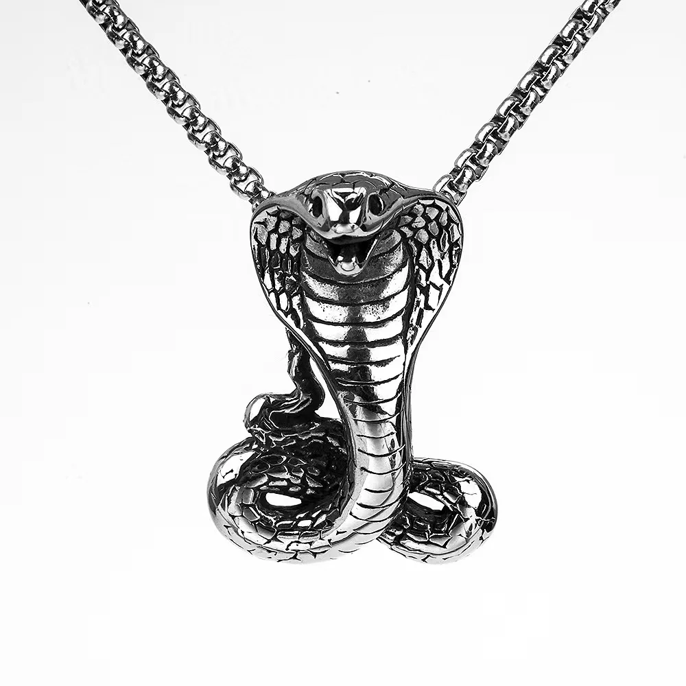 Hip hop European American necklace vintage mamba cobra titanium steel men's pendant stainless steel necklace