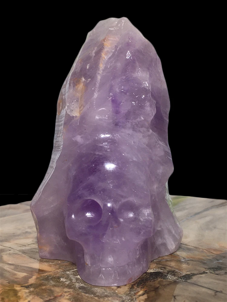 

Natural Quartz Amethyst Crystal Skull Ornament Feng Shui Healing Purple Stone Gem Mineral Cranium Halloween Decoration For Home