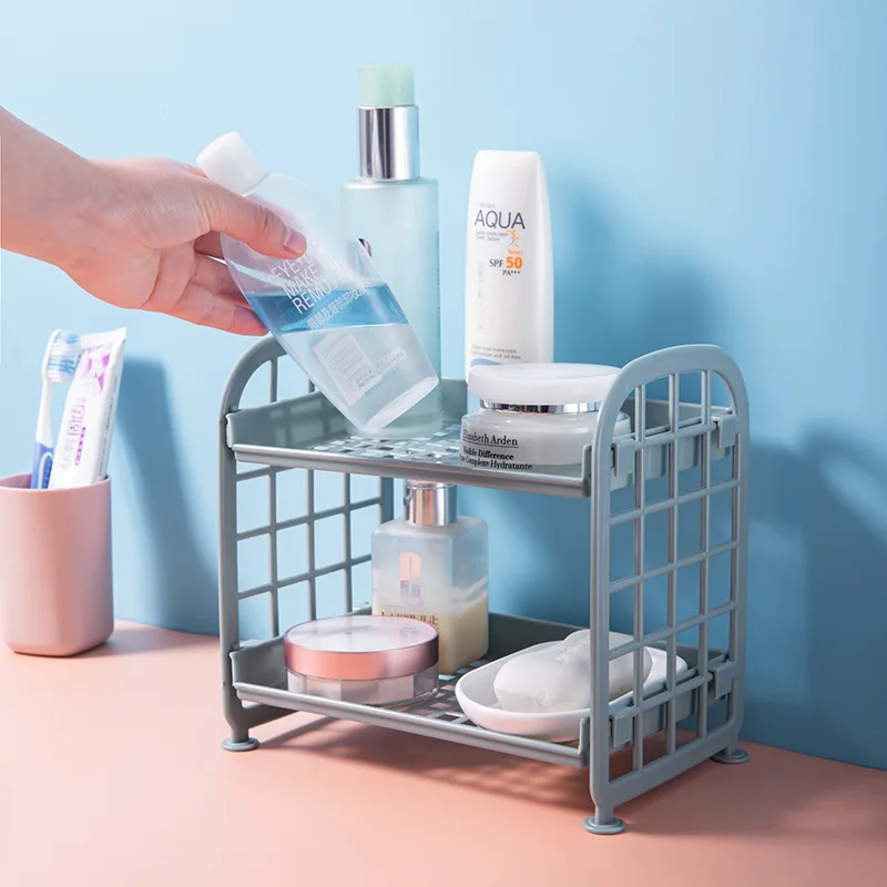 

Настольный стеллаж для хранения, органайзер, двухуровневый держатель для хранения косметики, канцелярских принадлежностей, Настольная полка для всякой всячины для кухни и ванной комнаты