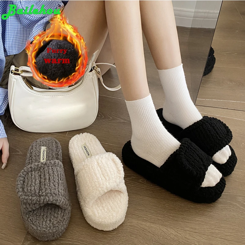 

Шлепанцы женские меховые, сланцы для дома и улицы, Роскошные теплые, повседневная обувь на плоской подошве, зимние, 2023