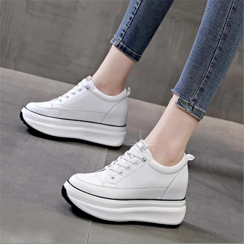 

Women Casual Shoes 8CM Platform Wedge Hidden Heel Autumn Bling Shoes New Platform Chunky Sneakers Fashion White Walking Shoes