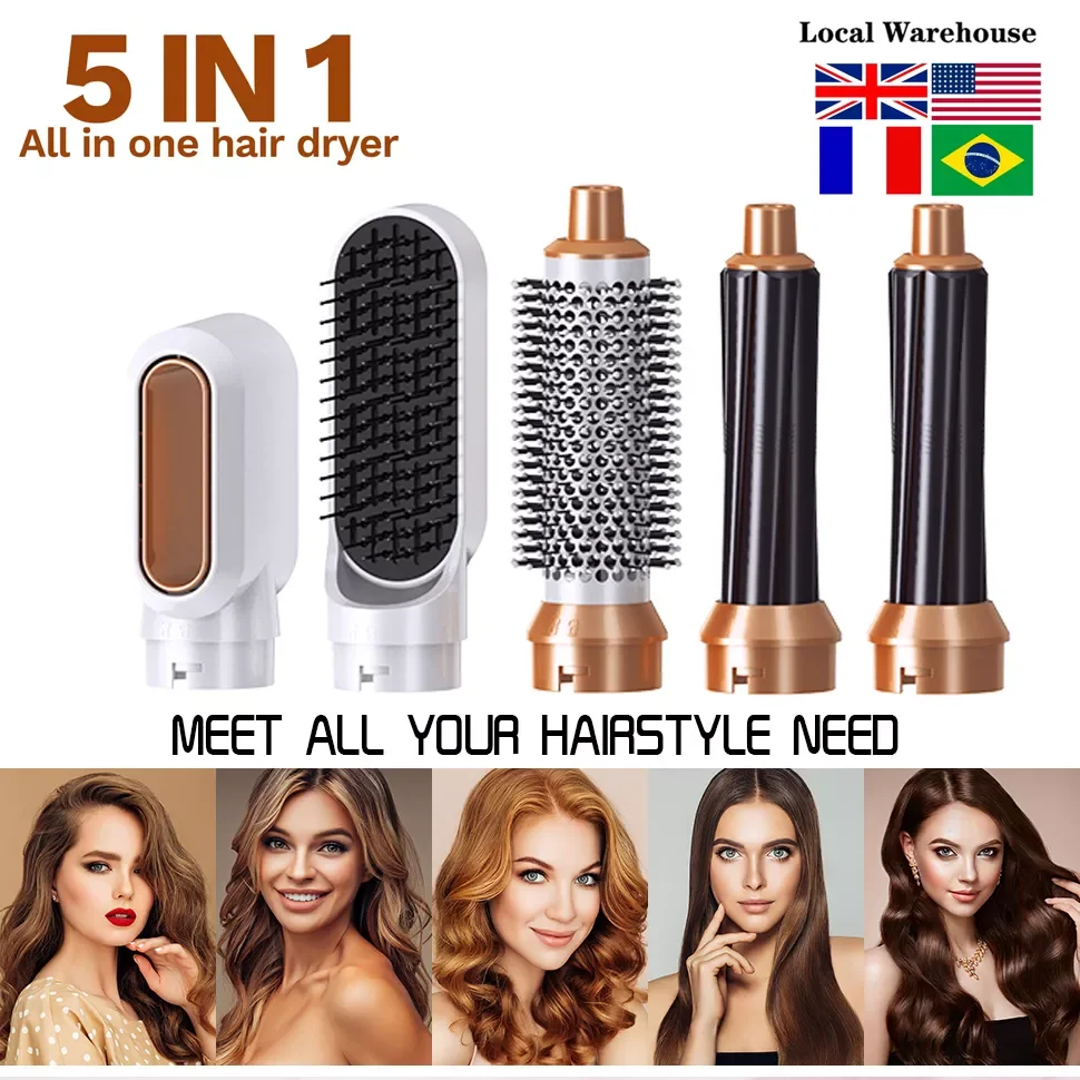 

NEW2023 Hair Dryer 5 in 1 Set Hot Air Comb Professional Curling Iron Hair Straightener Styling Tool Household Hair Dryer Wet and