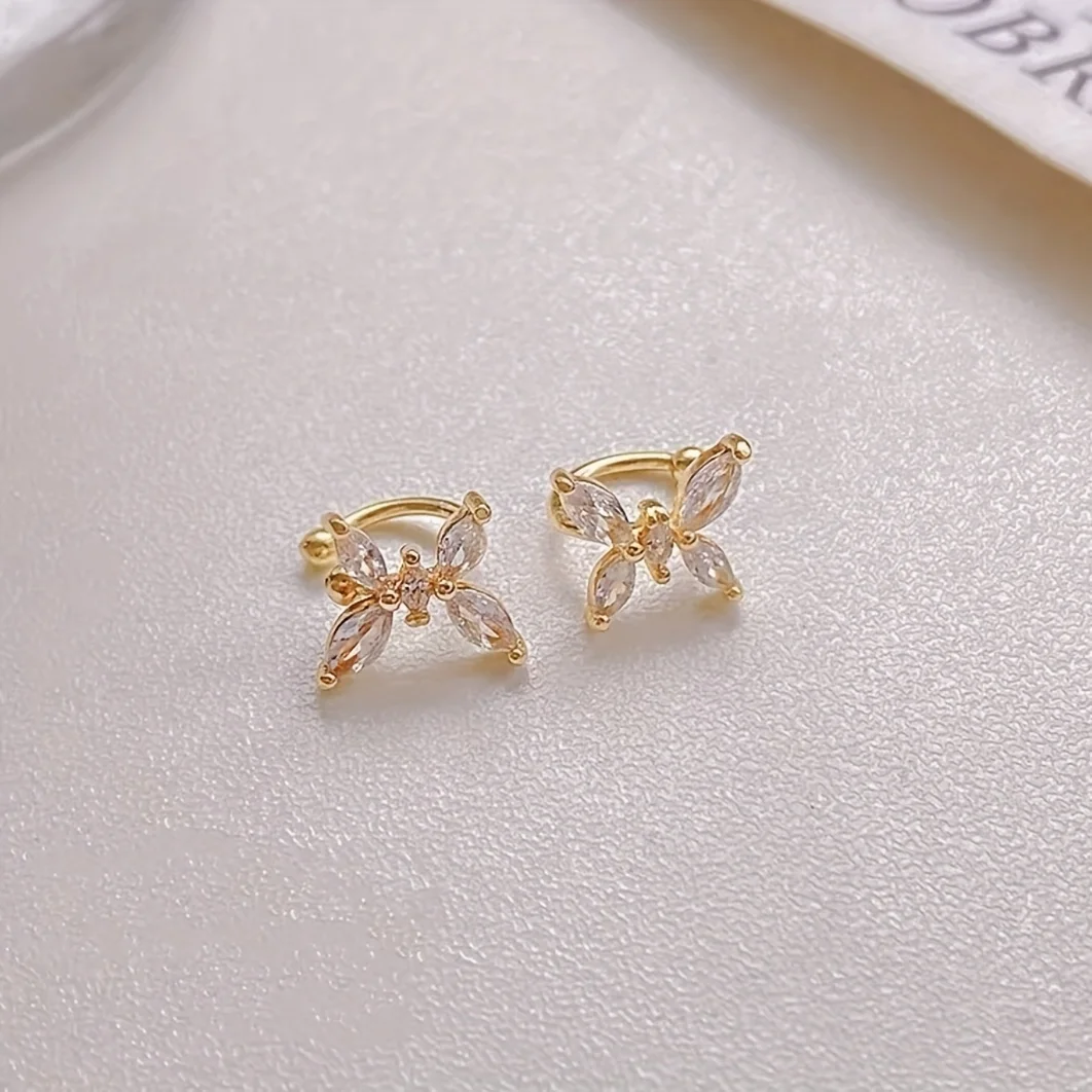 Элегантные Женские Серьги-клипсы С Двойной Частью И Бантом Камнями CZ Модный