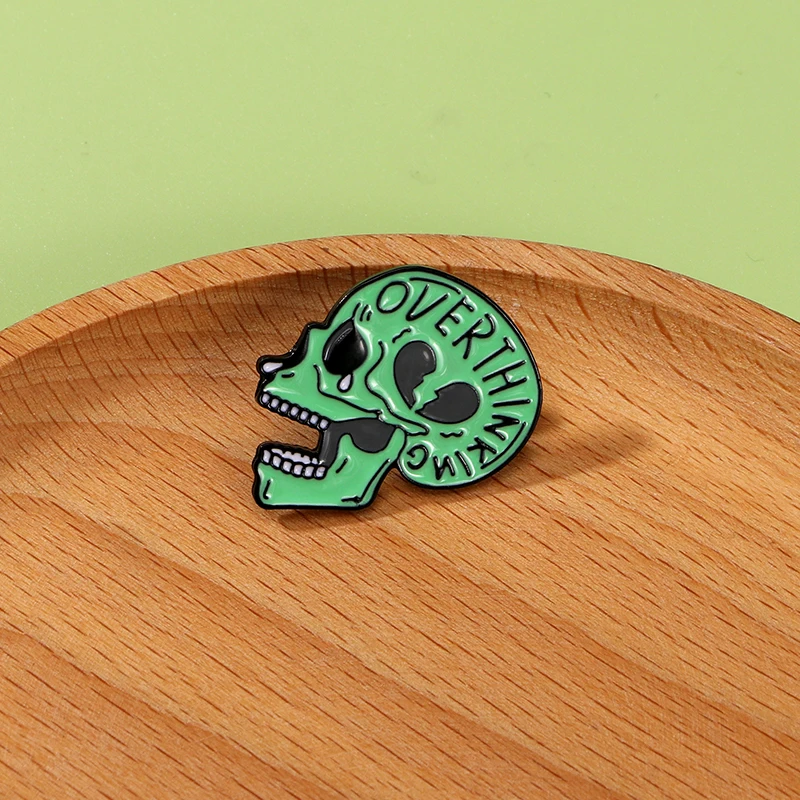 Эмалированные булавки с черепом зеленая голова скелета эмалированные броши