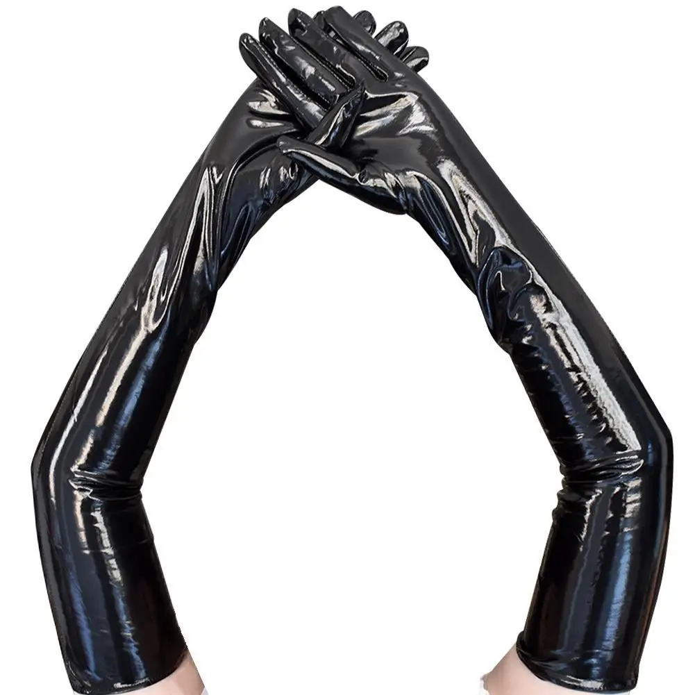 

Sexy Long Latex Gloves Women Men Hip Jazz Clubwear Wet Look Fake Leather Metallic Gloves Mittens Cosplay Costumes Accessory