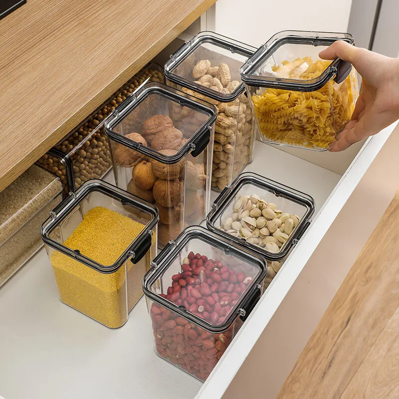 Clear Food Storage Box Food Storage Container With Lid Plastic Kitchen And Pantry Organization Canisters 1pc kitchen organizer