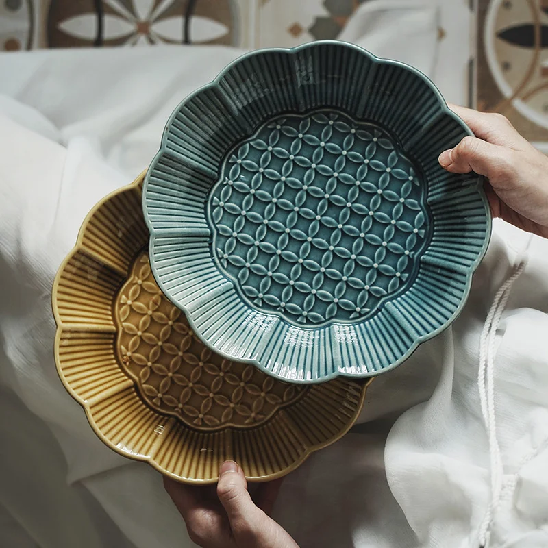 

Креативное керамическое блюдо для ужина, глубокие тарелки для фруктового салата, ресторана, кухни, ретро блюда в форме цветка для супа, япон...