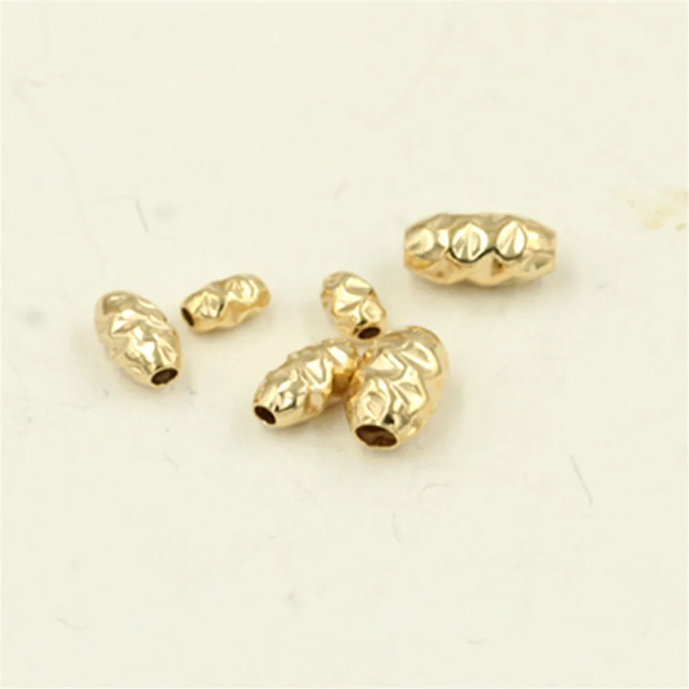 

USA 14K Gold Filled Elliptical Concave Pattern Jujube Striped Bead DIY Transport Buddha String Partition Bead Accessory