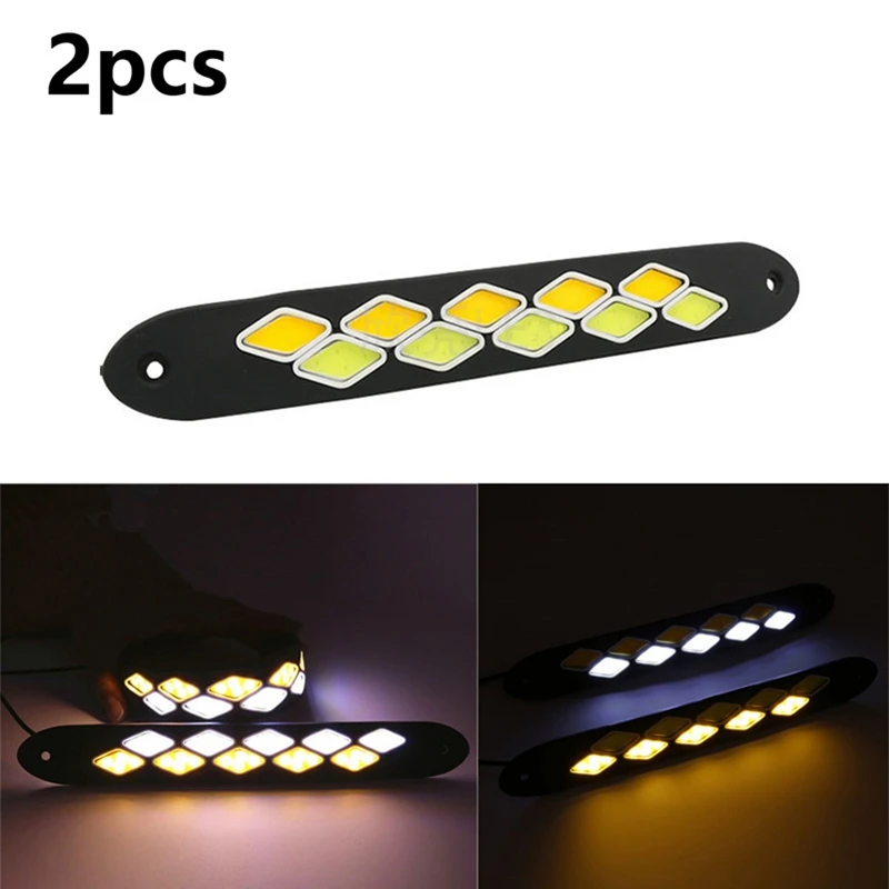 

2PCS Car DRL Turn Signal Bendable LED Daytime Running Light 12V Waterproof COB White and Yellow Light