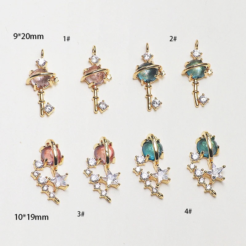 

Real gold plating fantasy diamond-studded star globe blue copper pendant diy handmade jewelry earrings necklace accessories