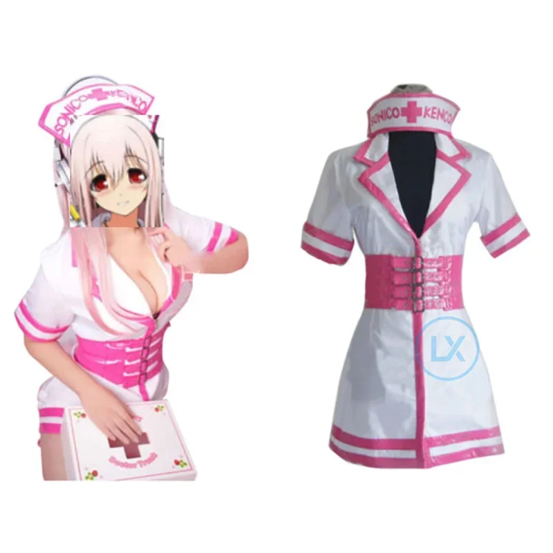 Аниме Super Sonico SONICOMI униформа медсестры косплей костюм наряд одежда на Хэллоуин