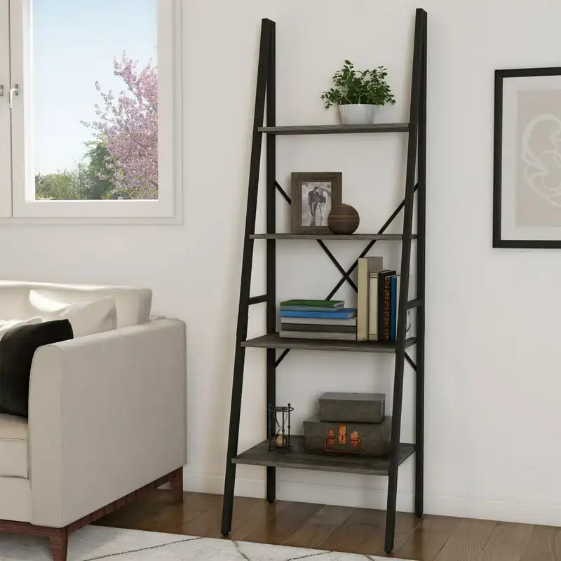

4 Tier Bookcase, Gray Home Furniture Office Bedroom Display Rack Shelf