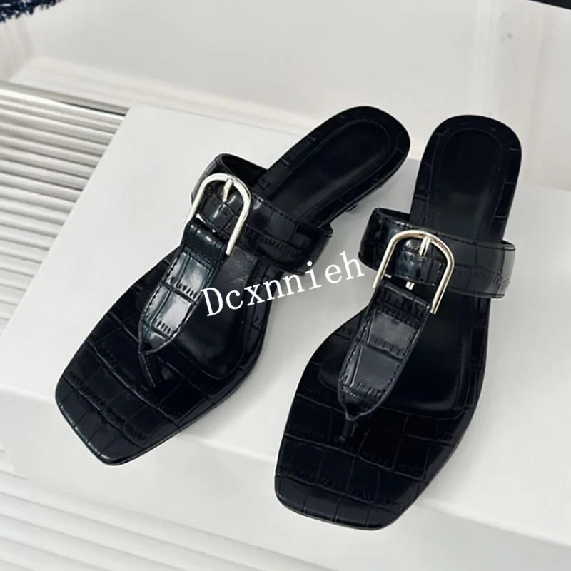 Весенне-летние тапочки из натуральной кожи с квадратным разделенным носком