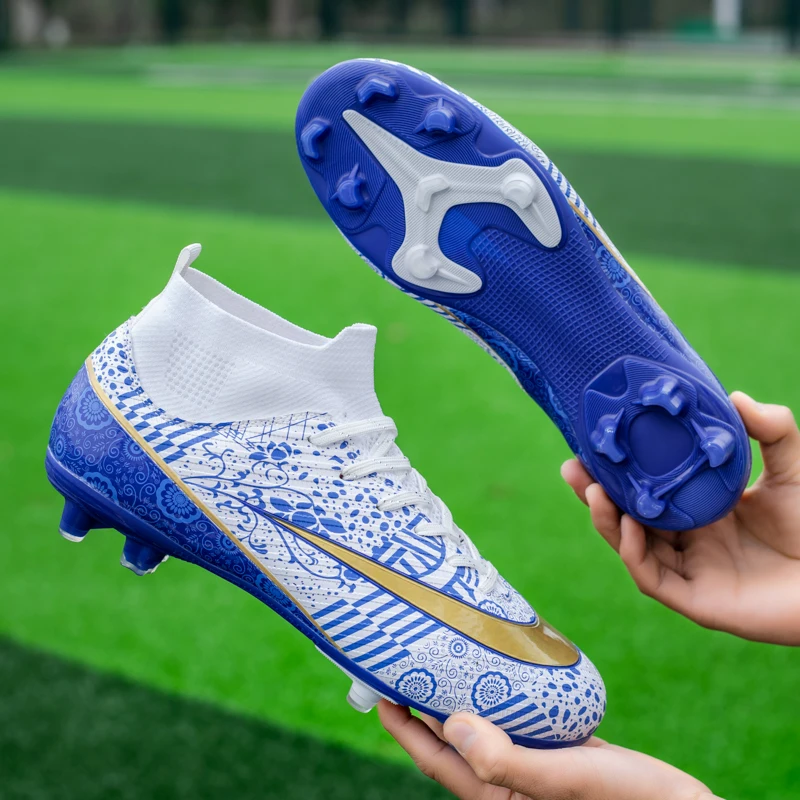 Men Soccer Shoes TF/FG  High Ankle Outdoors Training Football Boots Turf Kids Non-slip Indoor Cleats Football Footwear 33-46