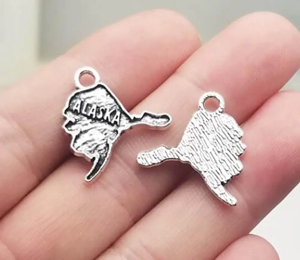 Подвеска в виде карты Аляски с серебряным покрытием 20 шт./лот 22x20 мм |