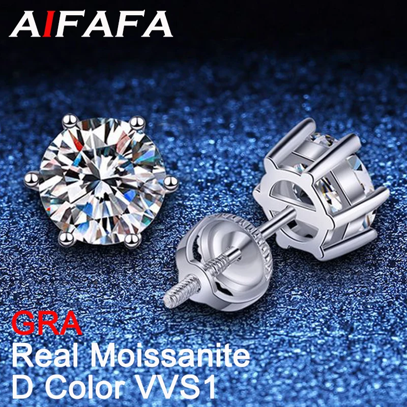 

AIFAFA Real 2 Carat Moissanite Earring Studs for Women Men GRA Screw Ear Stud S925 Sterling Silver Customize Jewelry Wholesale