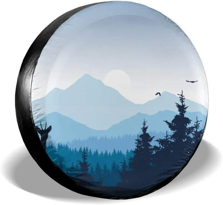 

Mountain Landscape Forest Nature Abstract Spare Wheel Tire Cover Waterproof Dust-Proof Universal for Trailer, RV, SUV
