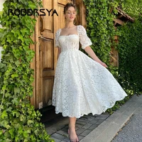 roddrsya a line short wedding dress for women 2022 bridal lace sweetheart with short sleeve robe de mari%c3%a9e mid calf custom made