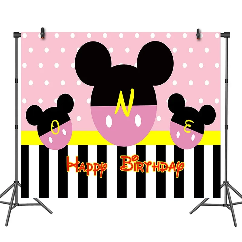 Фон с мультяшными героями Диснея Микки Маус мальчик девочка день рождения тема и