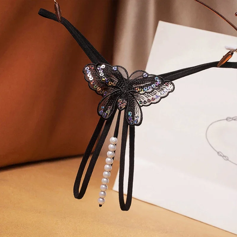 

Женские сексуальные стринги с бусинами, стринги с жемчугом, кружевное нижнее белье, женские стринги с Т-образной задней частью, женское нижнее белье с открытой промежностью