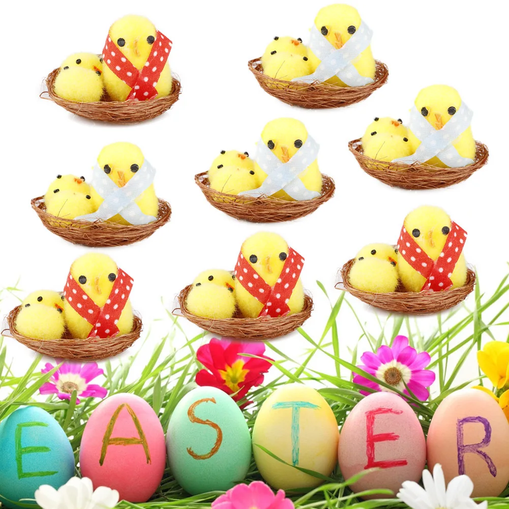 

12Pcs Mini Easter Chicks Easter Egg Bonnet Decoration Fluffy Chicks Plush Chicks For Party Favors