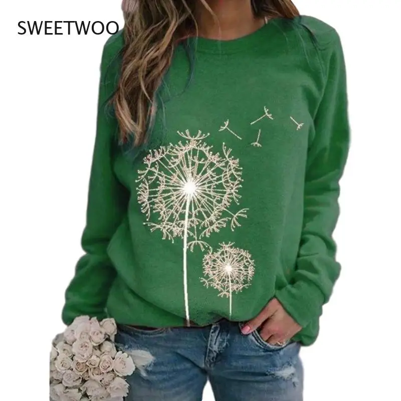

2022 European and American autumn and winter new women's dandelion print round neck long-sleeved loose casual sweater