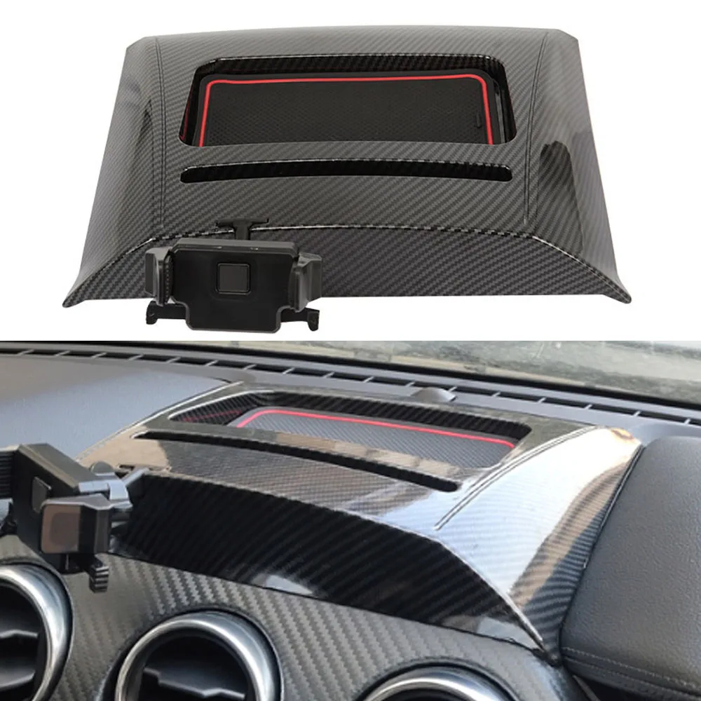

Phone Holder Mount Bracket Dashboard Organizer Storage Box for Ford Mustang 2015 2016 2017 2018 2019 Accessory ABS Carbon Fiber