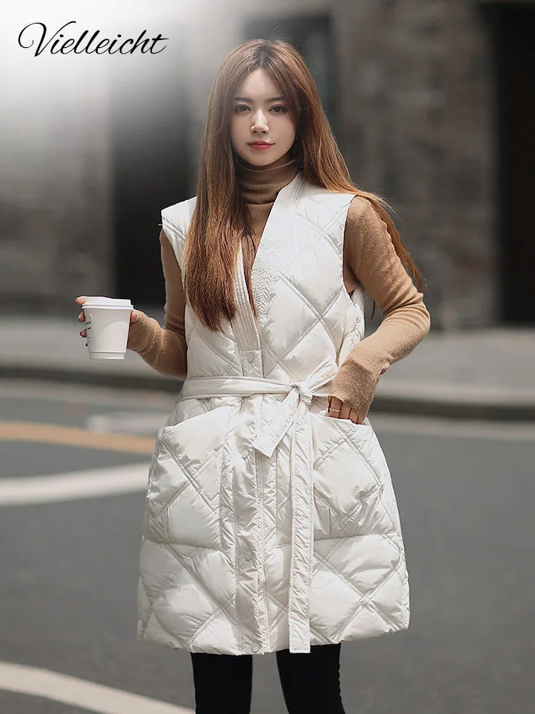 

Vielleicht 2023 Winter Cotton Padded Bodywarm Down Puffer Vest With Belt Lightweight Sleeveless Jakcet Women Waistcoat Clothes