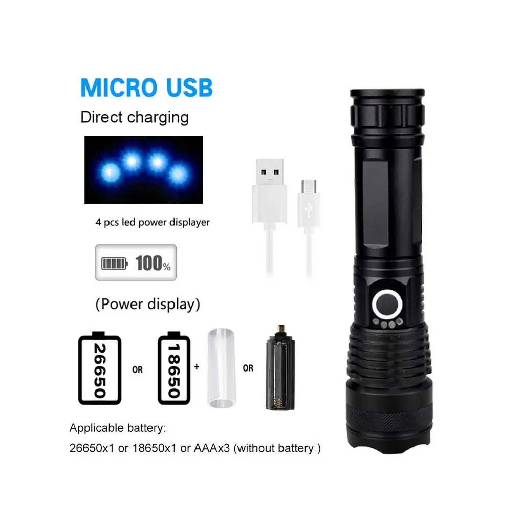 

Outdoor Flashlight Backpacking Waterproof Night Torch Rechargeable Portable Flashing Handheld Light Zoomable Adjustable